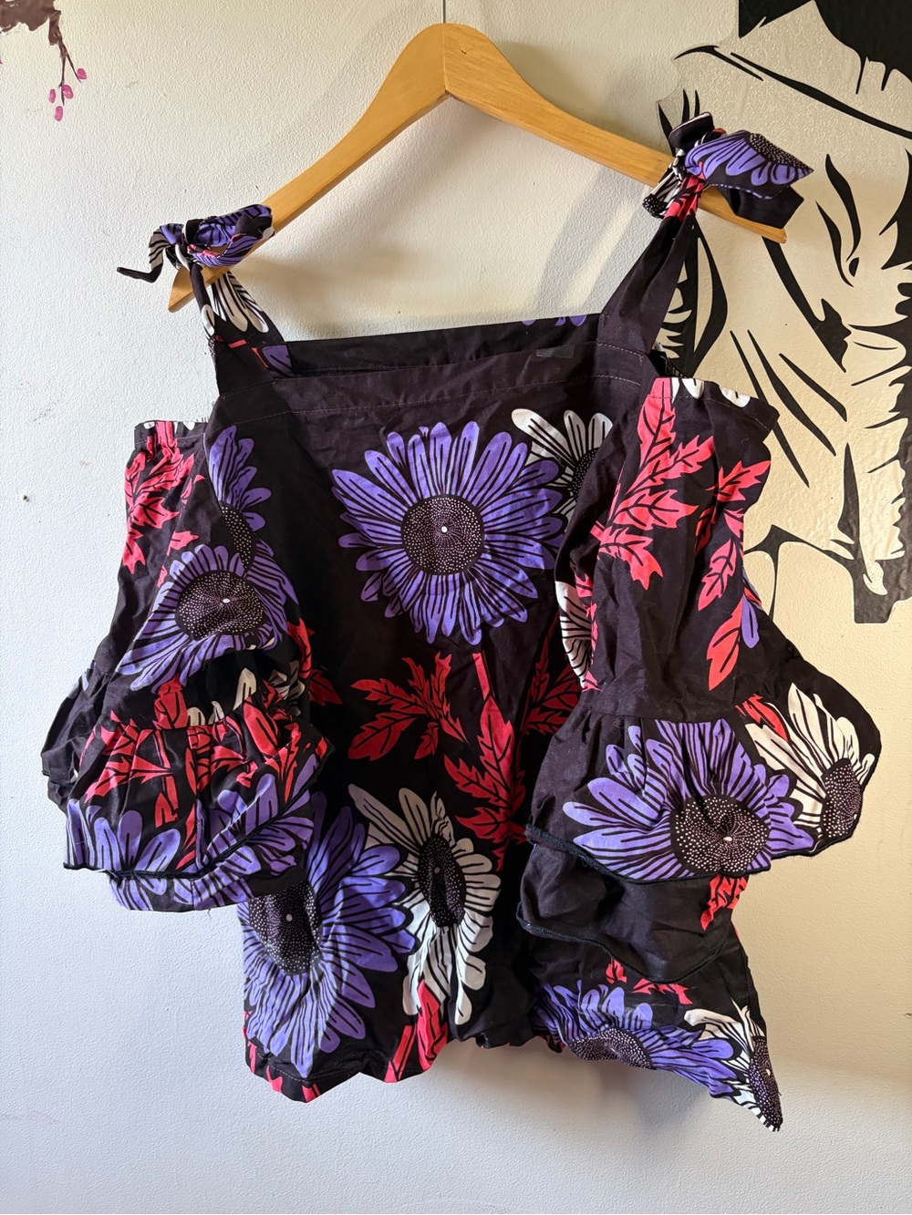 Ankara Tie-Off-Shoulder Ruffle Top - Picture 4 of 5